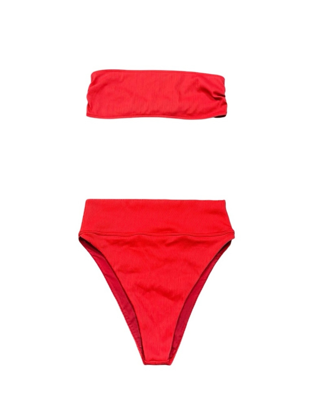 Beach Riot 2pc Bikini: Kelsey Bandeau Top & Highway High Waist Bottom Red Ribbed - Picture 6 of 12